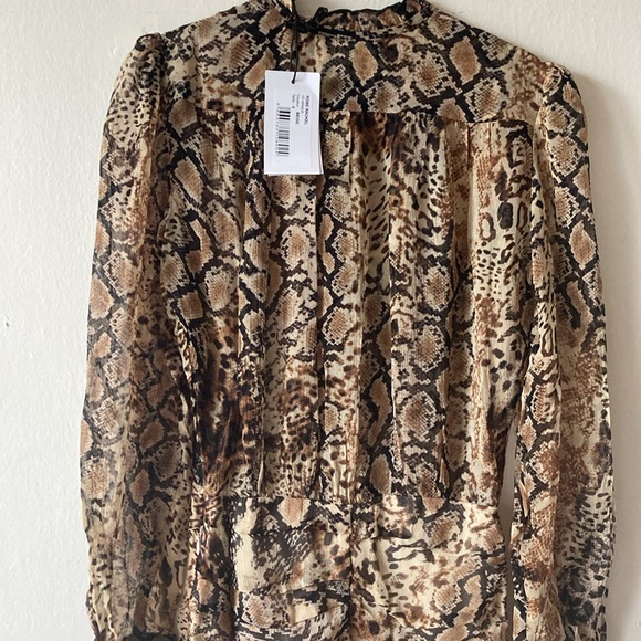 ba&sh Rackel Ruched Snake-Print Georgette Mini Dress XS - Picture 11 of 16